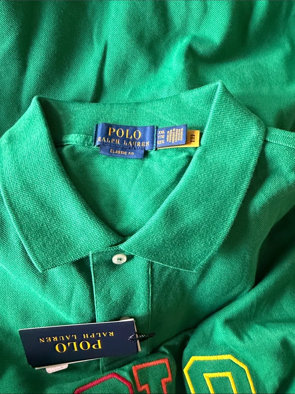NWT POLO RALPH LAUREN Embroidered-Logo Polo Shirt Green Logo XXL